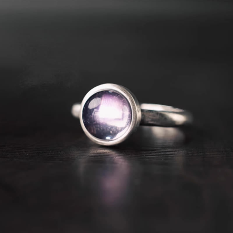 Bague d'équilibre réglable en argent sterling 925 et améthyste naturelle de Buddha Stones - Style B (environ 9*9 mm) - image 0