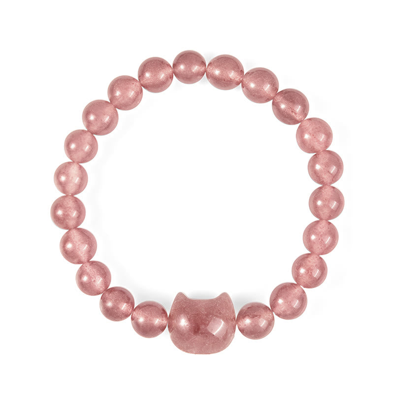 Bracelet de guérison positive en quartz fraise naturel pour chat Buddha Stones - image 4