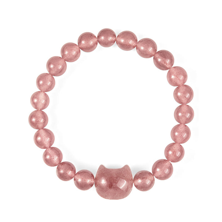 Bracelet de guérison positive en quartz fraise naturel pour chat Buddha Stones - image 4