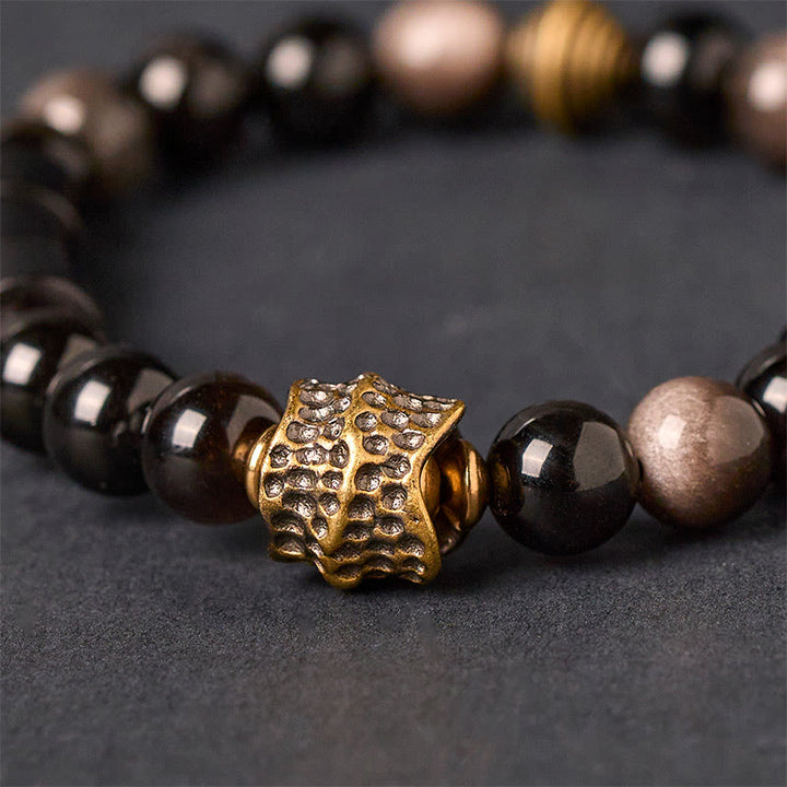 Bracelet de protection en obsidienne et ébène avec Buddha Stones et reflets argentés - image 2