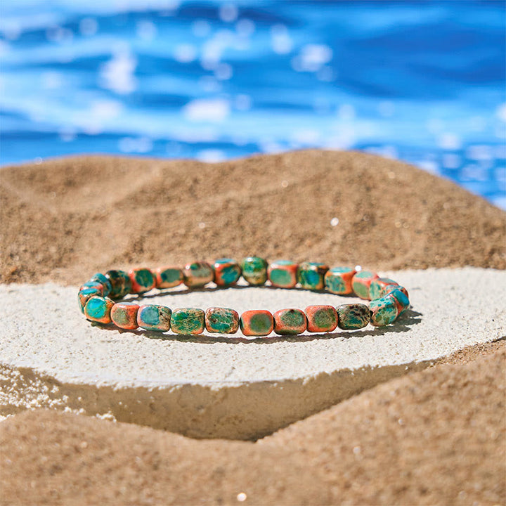 Bracelet anti-stress en Buddha Stones , perles carrées ovales naturelles colorées en pierre de l'empereur - image 2