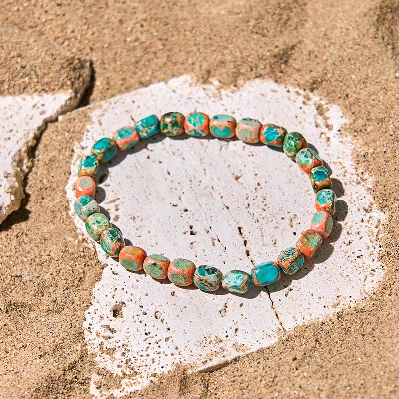 Bracelet anti-stress en Buddha Stones , perles carrées ovales naturelles colorées en pierre de l'empereur - Pierre de l'Empereur Orange (tour de poignet : 15-17 cm) - image 0