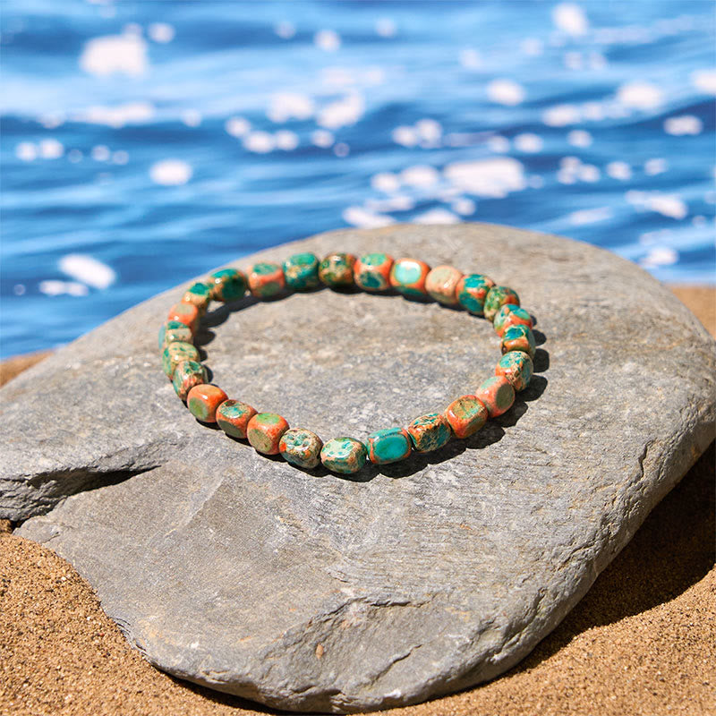 Bracelet anti-stress en Buddha Stones , perles carrées ovales naturelles colorées en pierre de l'empereur - image 1