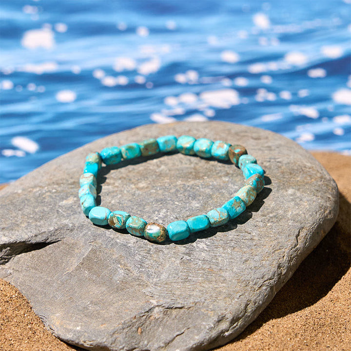 Bracelet anti-stress en Buddha Stones , perles carrées ovales naturelles colorées en pierre de l'empereur - image 4