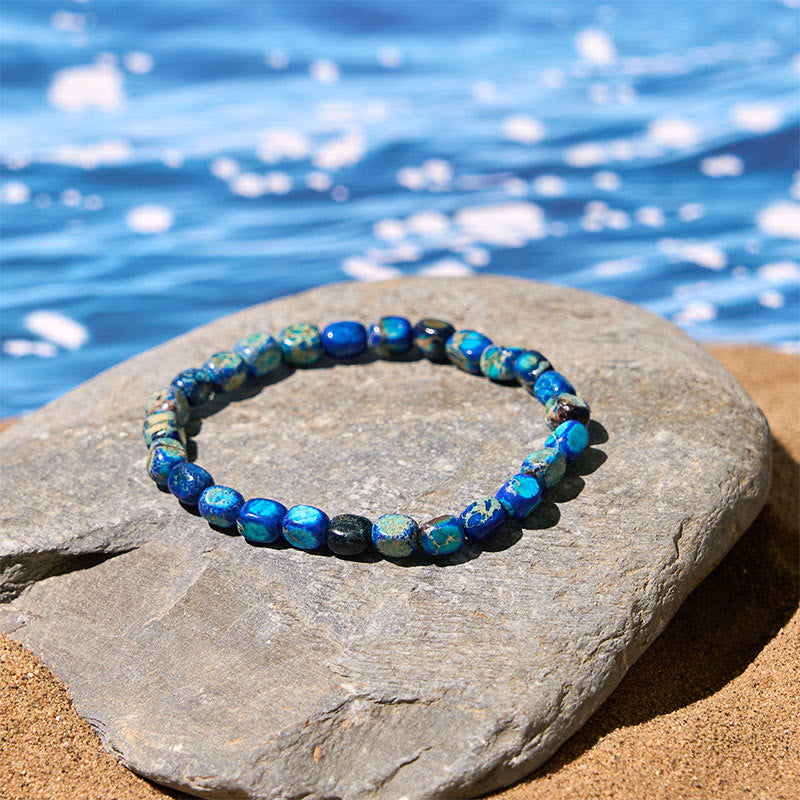 Bracelet anti-stress en Buddha Stones , perles carrées ovales naturelles colorées en pierre de l'empereur - image 7