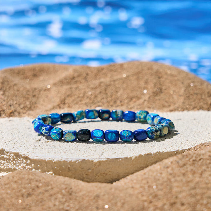 Bracelet anti-stress en Buddha Stones , perles carrées ovales naturelles colorées en pierre de l'empereur - image 8