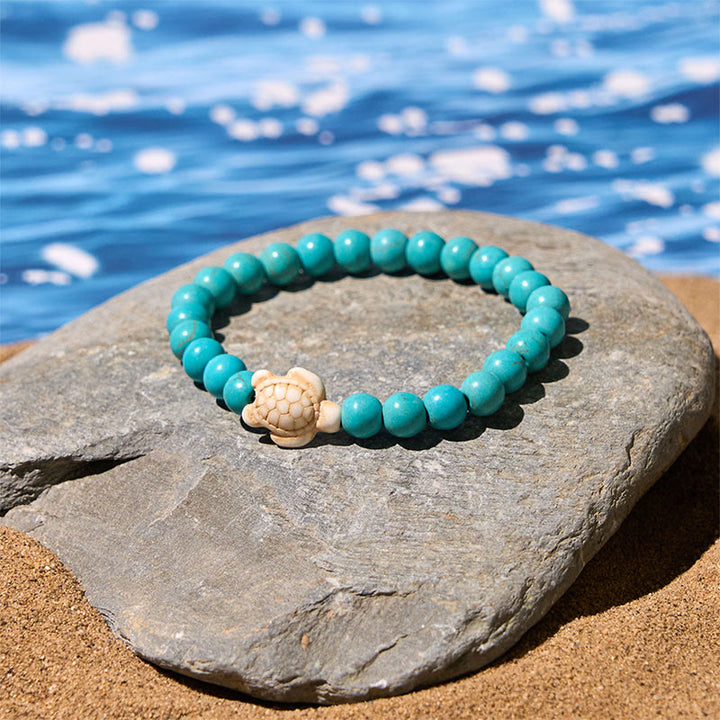Bracelet de sagesse en Buddha Stones naturelle, tortue de mer, turquoise, agate craquelée - image 2