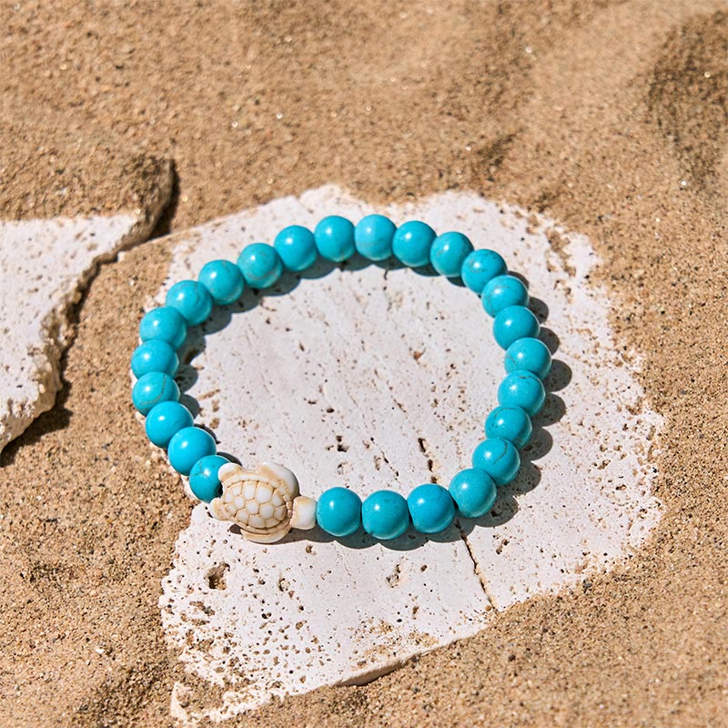 Bracelet de sagesse en Buddha Stones naturelle, tortue de mer, turquoise, agate craquelée - image 1