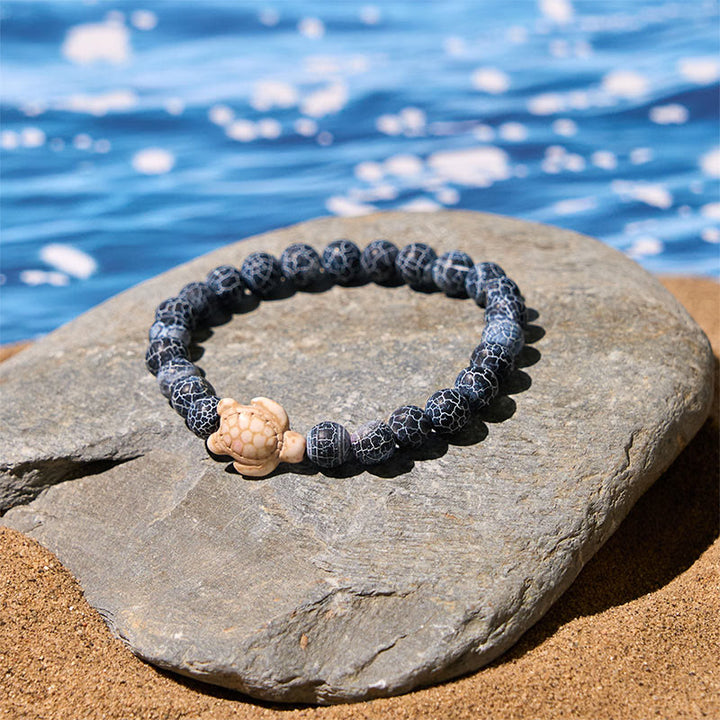 Bracelet de sagesse en Buddha Stones naturelle, tortue de mer, turquoise, agate craquelée - image 6