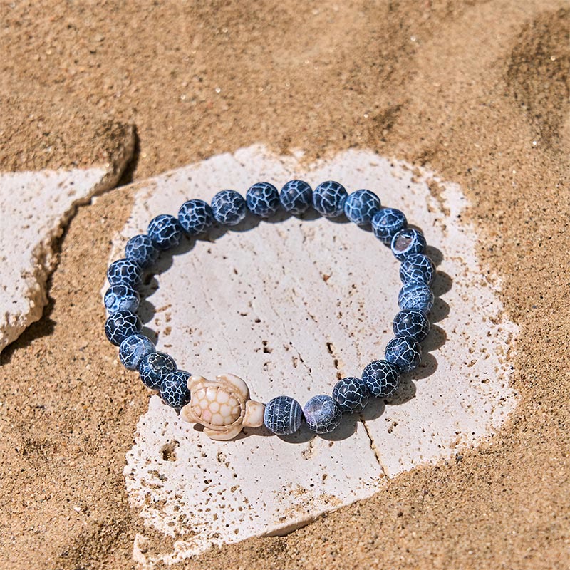 Bracelet de sagesse en Buddha Stones naturelle, tortue de mer, turquoise, agate craquelée - image 5