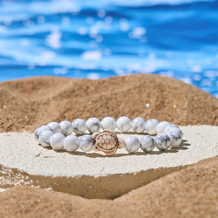 Bracelet de sagesse en Buddha Stones naturelle, tortue de mer, turquoise, agate craquelée - Turquoise blanche (tour de poignet : 15-18 cm) - image 8