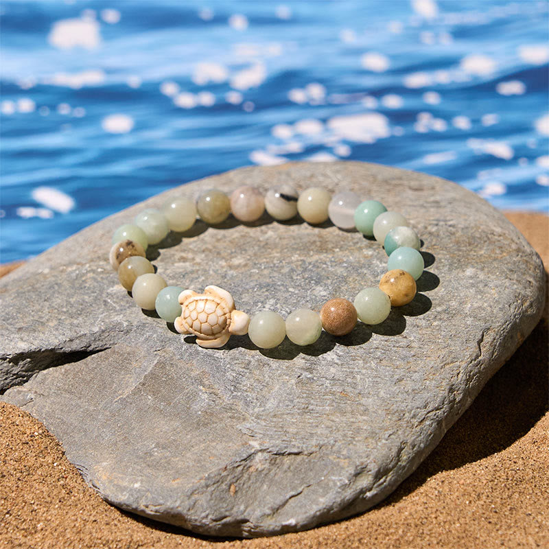Bracelet de sagesse en Buddha Stones naturelle, tortue de mer, turquoise, agate craquelée - image 14