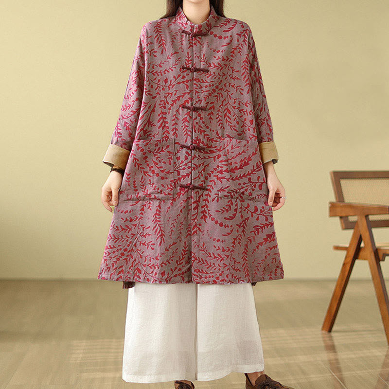 Manteau femme avec poches et boutons grenouille et feuilles de vigne Buddha Stones - image 10
