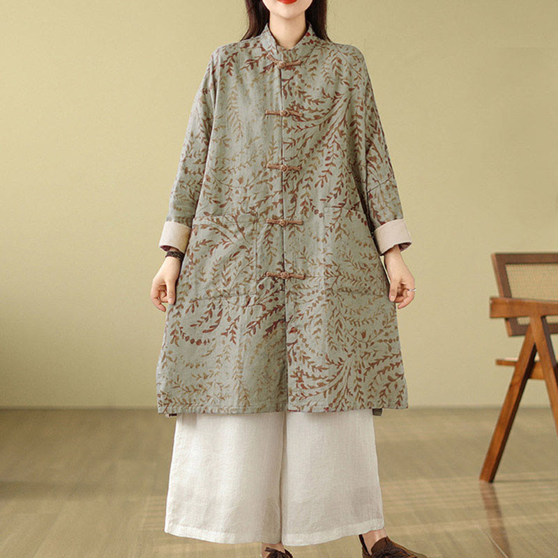 Manteau femme avec poches et boutons grenouille et feuilles de vigne Buddha Stones - image 2