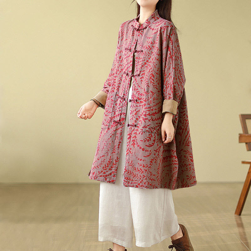 Manteau femme avec poches et boutons grenouille et feuilles de vigne Buddha Stones - image 8
