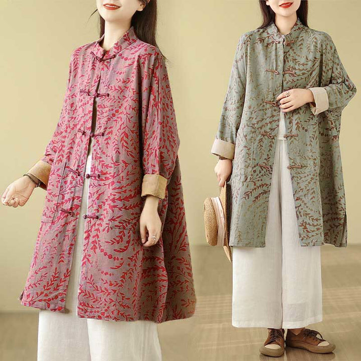 Manteau femme avec poches et boutons grenouille et feuilles de vigne Buddha Stones - image 6