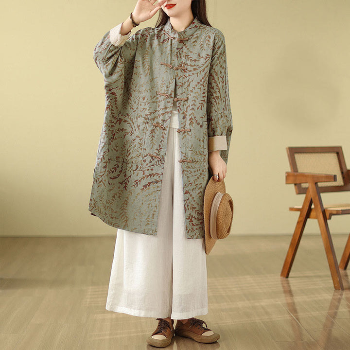 Manteau femme avec poches et boutons grenouille et feuilles de vigne Buddha Stones - image 5