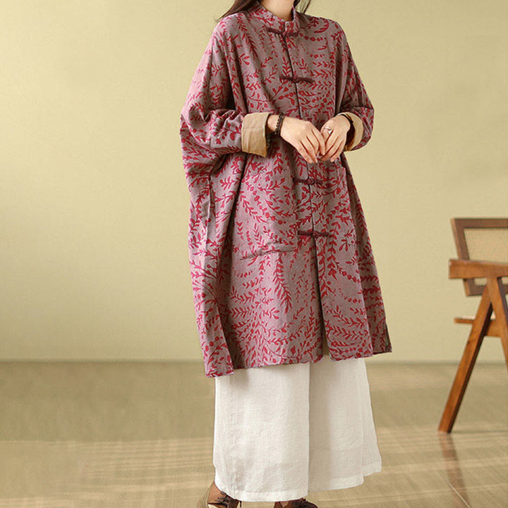 Manteau femme avec poches et boutons grenouille et feuilles de vigne Buddha Stones - image 9