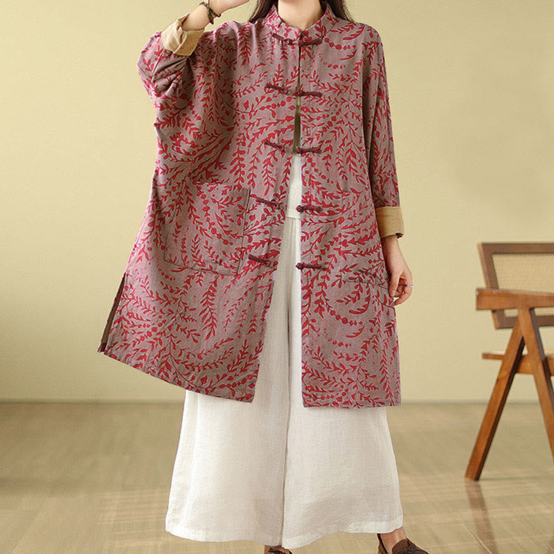 Manteau femme avec poches et boutons grenouille et feuilles de vigne Buddha Stones - image 12