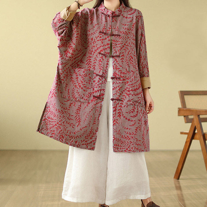Manteau femme avec poches et boutons grenouille et feuilles de vigne Buddha Stones - image 12