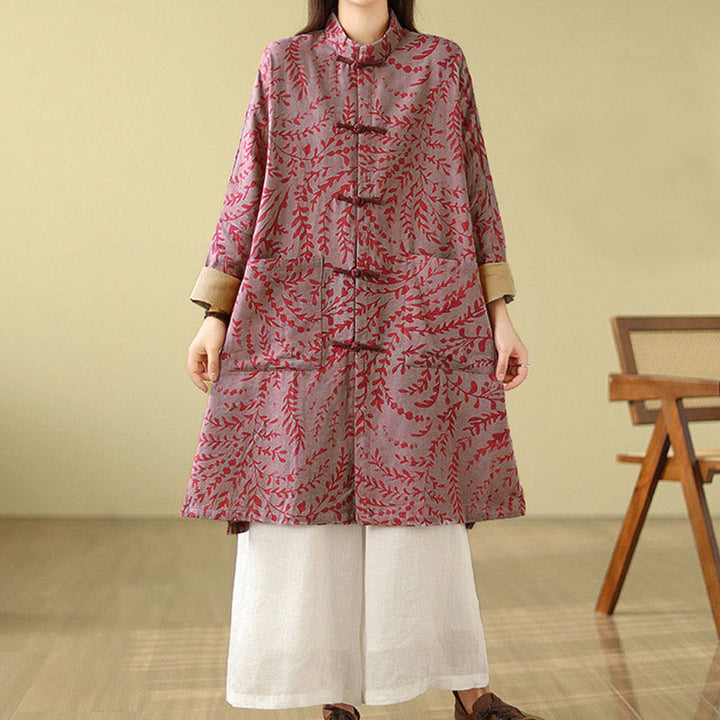 Manteau femme avec poches et boutons grenouille et feuilles de vigne Buddha Stones - image 10