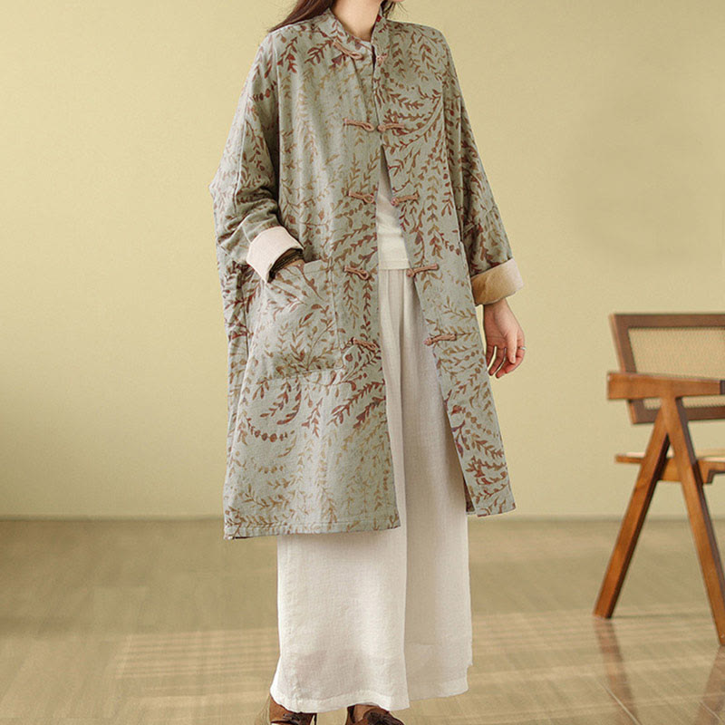 Manteau femme avec poches et boutons grenouille et feuilles de vigne Buddha Stones - image 4