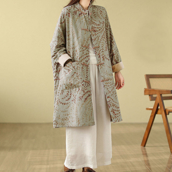 Manteau femme avec poches et boutons grenouille et feuilles de vigne Buddha Stones - image 4