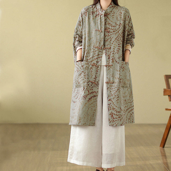 Manteau femme avec poches et boutons grenouille et feuilles de vigne Buddha Stones - image 1