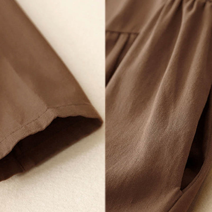 Robe mi-longue en coton à manches longues et revers boutonnés de couleur unie avec Buddha Stones - image 13