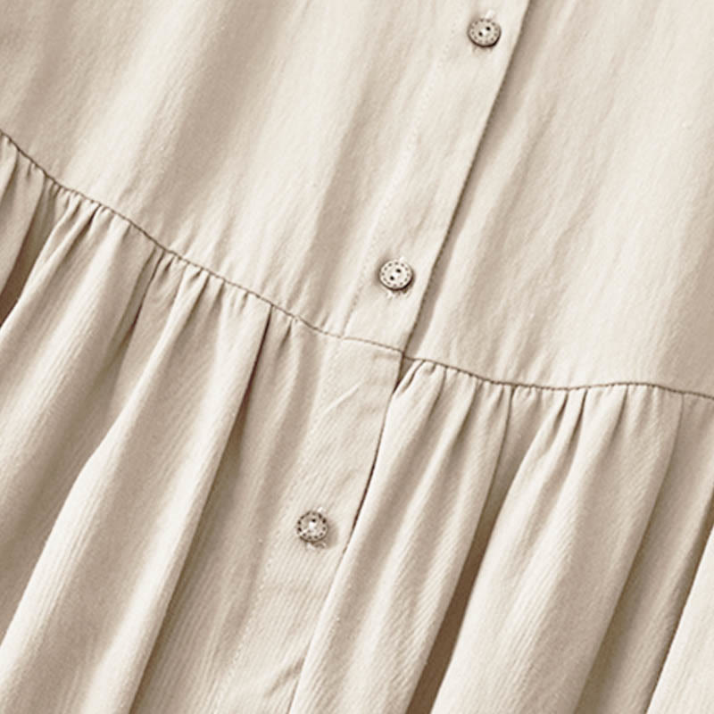 Robe mi-longue en coton à manches longues et revers boutonnés de couleur unie avec Buddha Stones - image 2