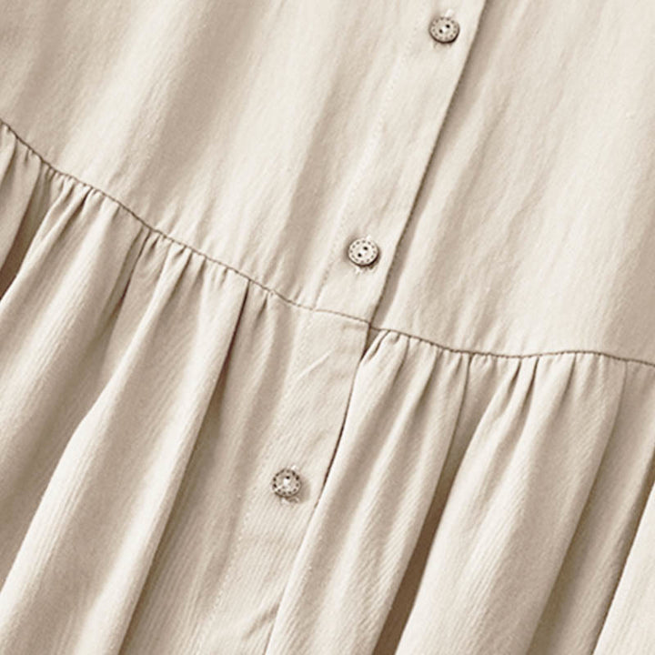 Robe mi-longue en coton à manches longues et revers boutonnés de couleur unie avec Buddha Stones - image 2