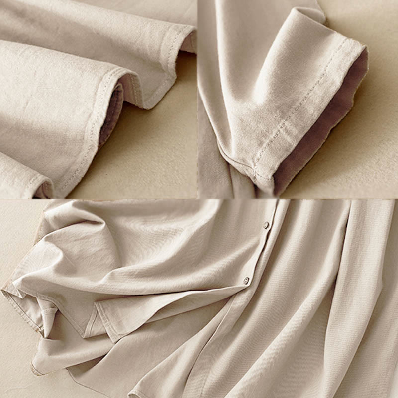 Robe mi-longue en coton à manches longues et revers boutonnés de couleur unie avec Buddha Stones - image 6