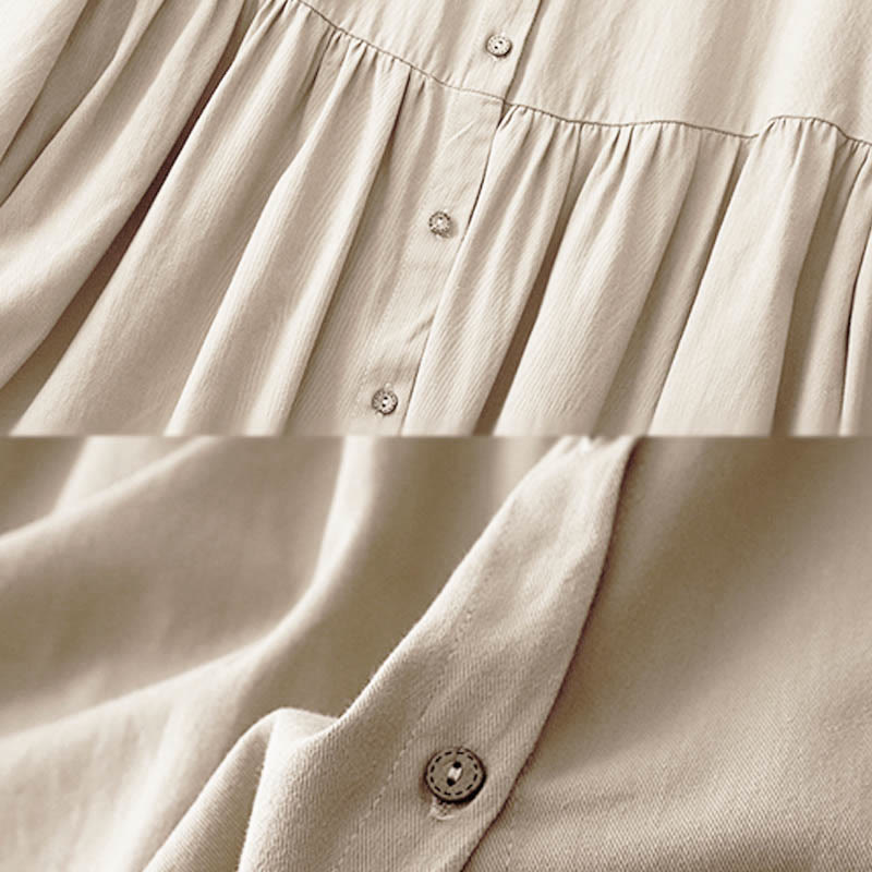 Robe mi-longue en coton à manches longues et revers boutonnés de couleur unie avec Buddha Stones - image 3