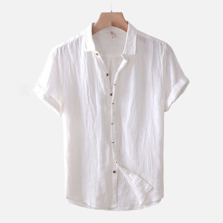 Chemise homme Buddha Stones couleur unie revers haut manches courtes confortable bouton pli chemise en coton et lin - manches courtes - Blanc - US/UK/AU50，EU60 (5XL) - image 7