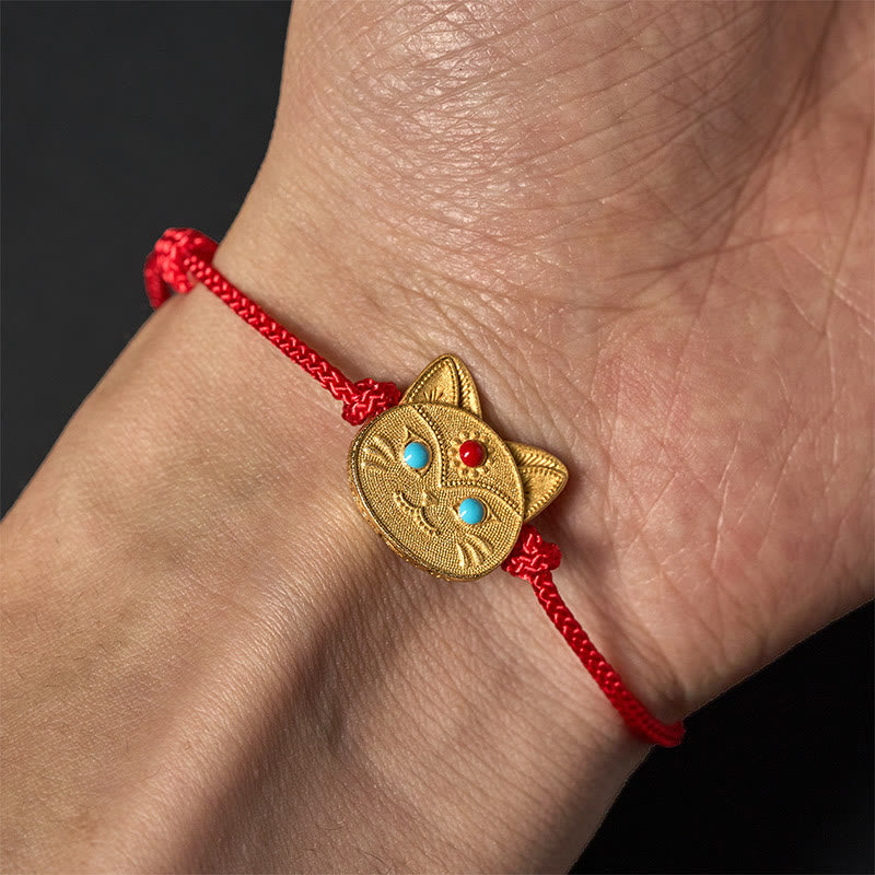 Bracelet en argent sterling 925 avec Buddha Stones et fil rouge en forme de chat - image 4