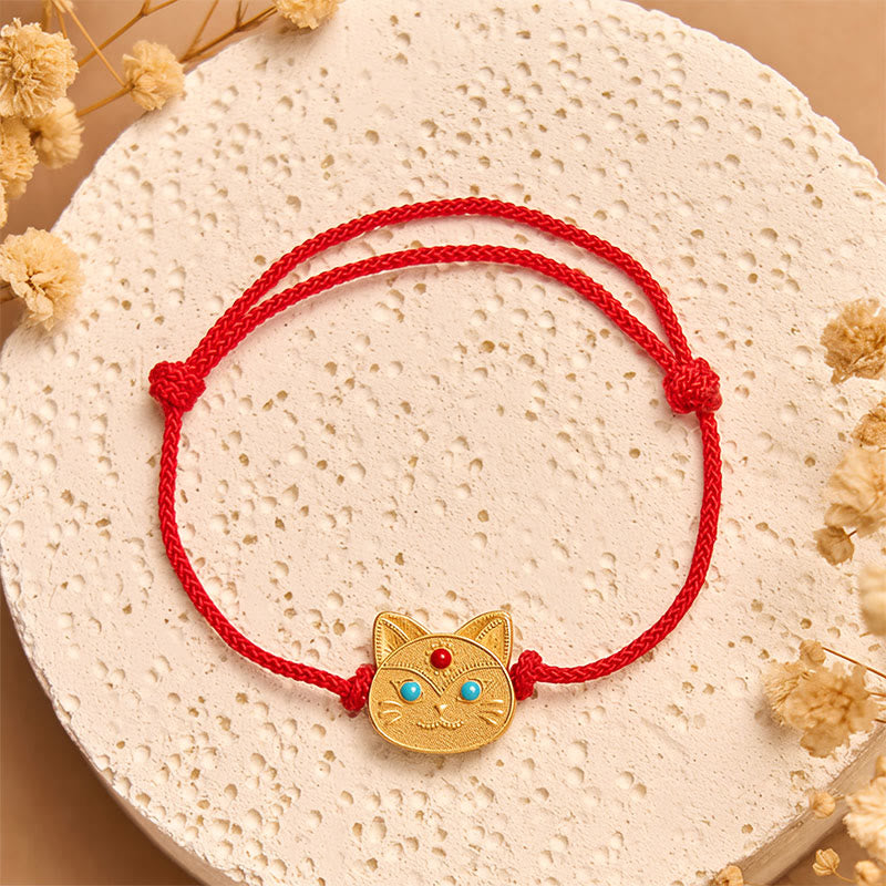 Bracelet en argent sterling 925 avec Buddha Stones et fil rouge en forme de chat - image 1