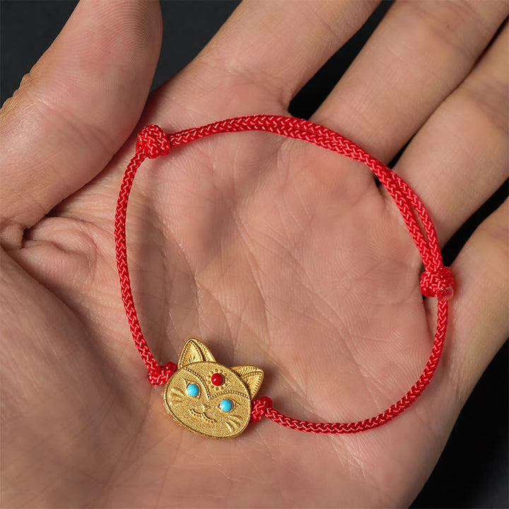 Bracelet en argent sterling 925 avec Buddha Stones et fil rouge en forme de chat - image 3