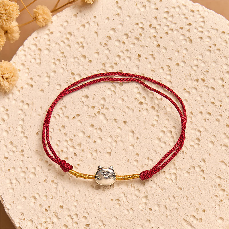 Bracelet Buddha Stones 925 avec motif chat mignon et fil rouge - image 2