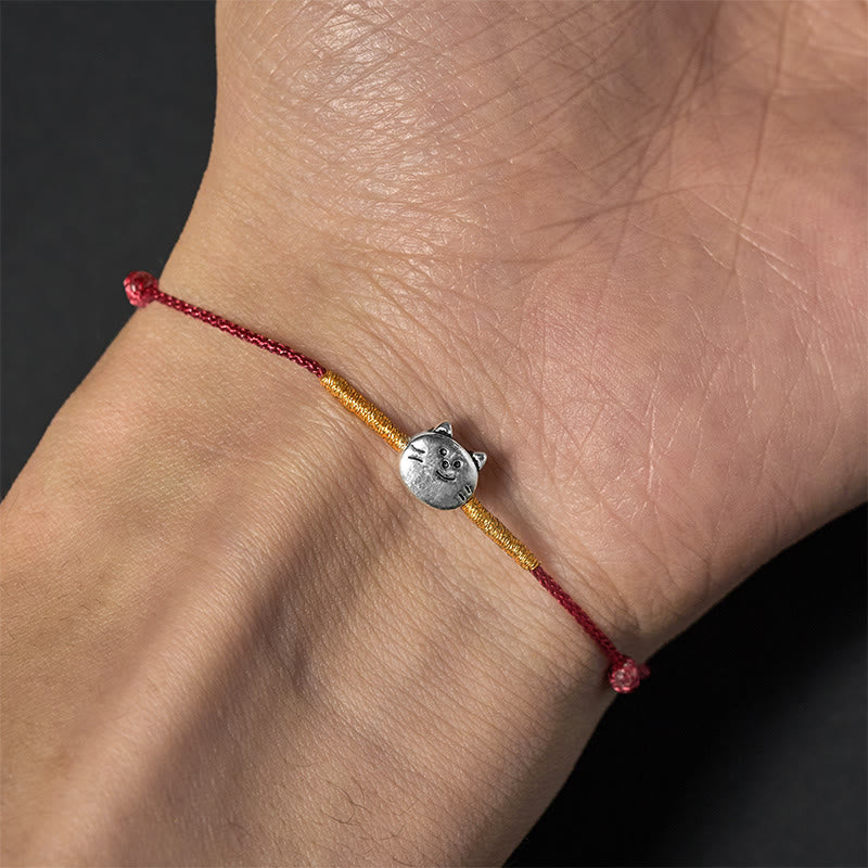 Bracelet Buddha Stones 925 avec motif chat mignon et fil rouge - image 3