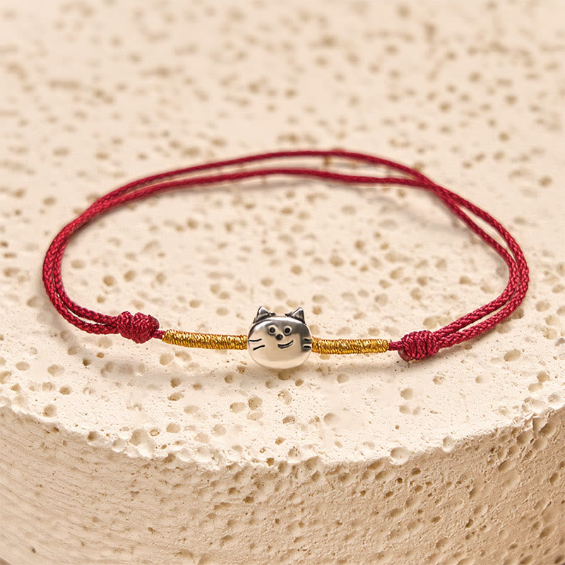 Bracelet Buddha Stones 925 avec motif chat mignon et fil rouge - image 1