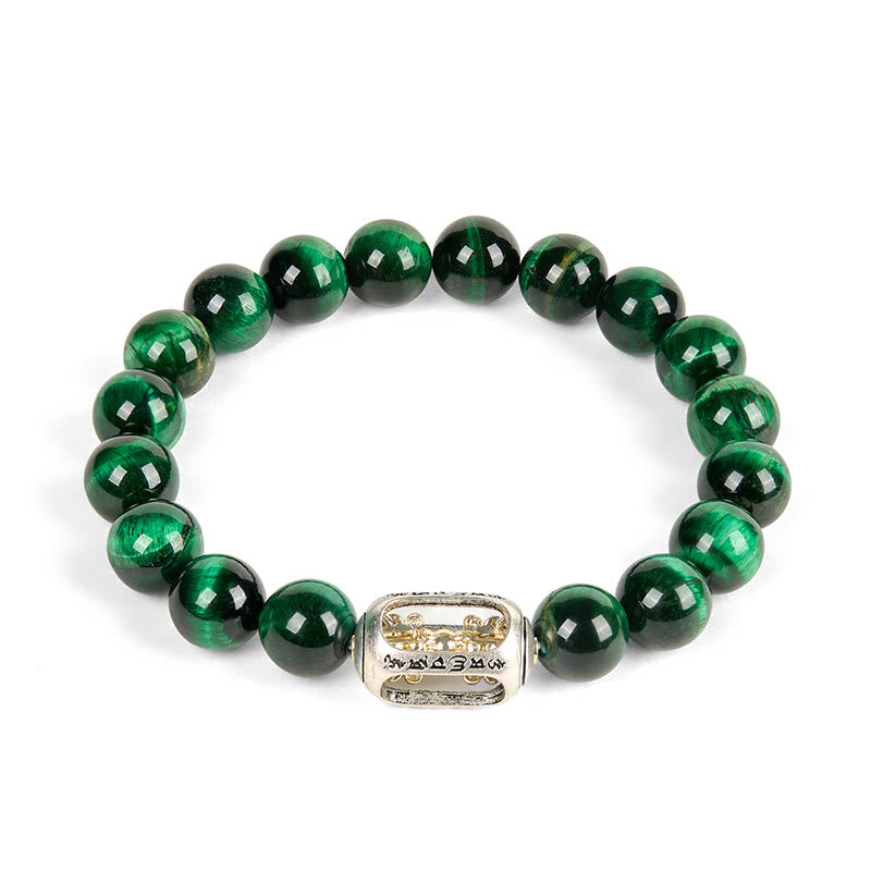 Bracelet de force positive Om Mani Padme Hum en Buddha Stones naturelles œil de tigre vert - image 4