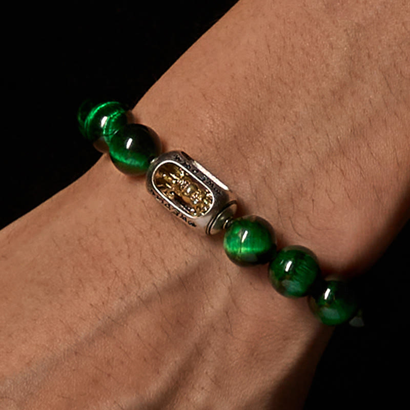 Bracelet de force positive Om Mani Padme Hum en Buddha Stones naturelles œil de tigre vert - image 2