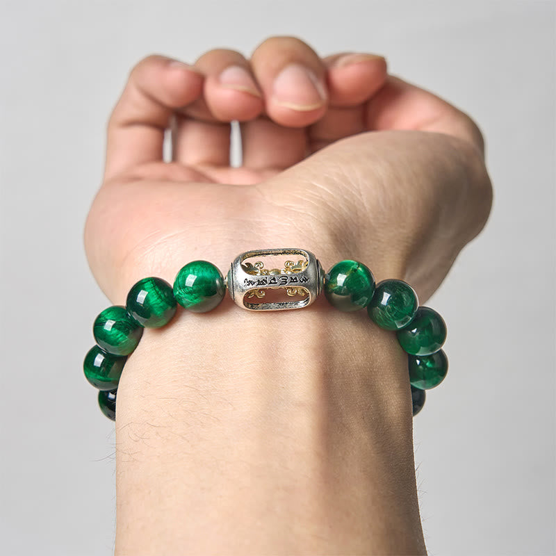 Bracelet de force positive Om Mani Padme Hum en Buddha Stones naturelles œil de tigre vert - image 3