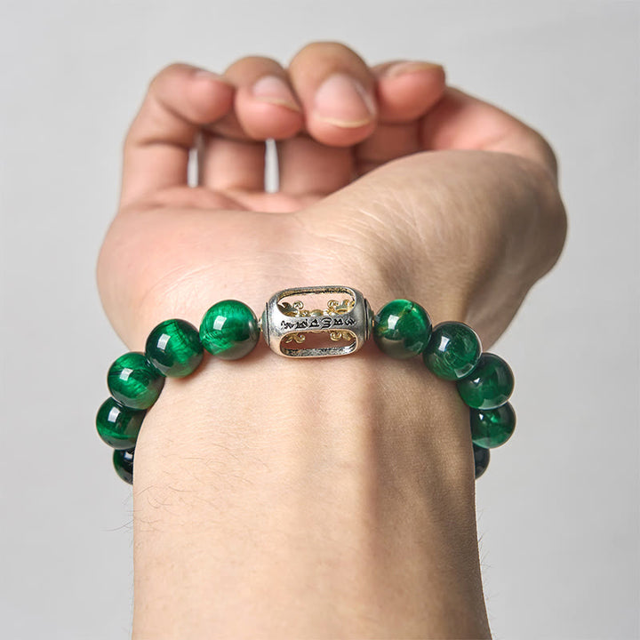 Bracelet de force positive Om Mani Padme Hum en Buddha Stones naturelles œil de tigre vert - image 3