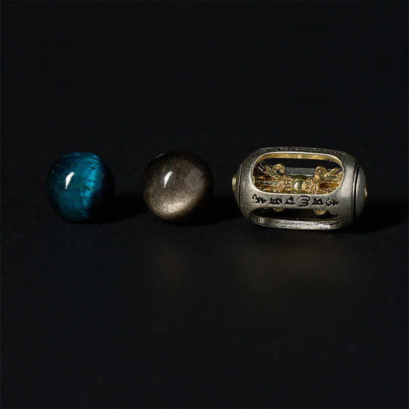 Bracelet apaisant Om Mani Padme Hum en obsidienne bleue et œil de tigre naturel et argent Buddha Stones - image 7