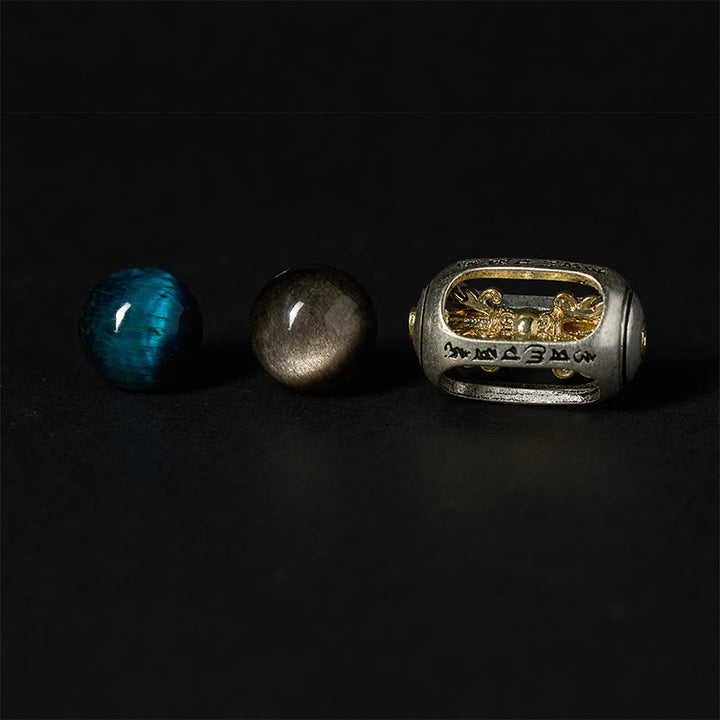 Bracelet apaisant Om Mani Padme Hum en obsidienne bleue et œil de tigre naturel et argent Buddha Stones - image 7