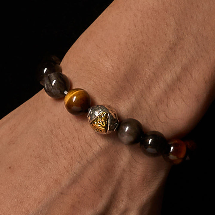 Bracelet de protection Bouddha à trois faces en Buddha Stones naturelle argentée et œil de tigre - image 3