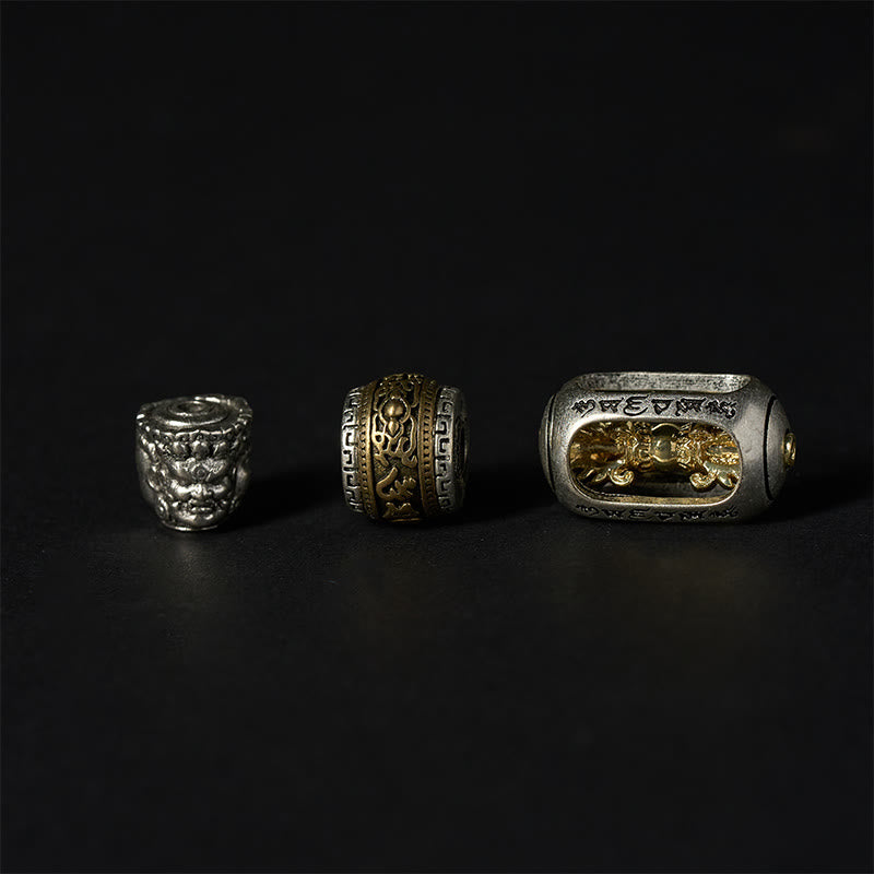 Bracelet Buddha Stones Positif à Trois Faces en Obsidienne Argentée et Brillante Œil de Tigre Om Mani Padme Hum - image 10