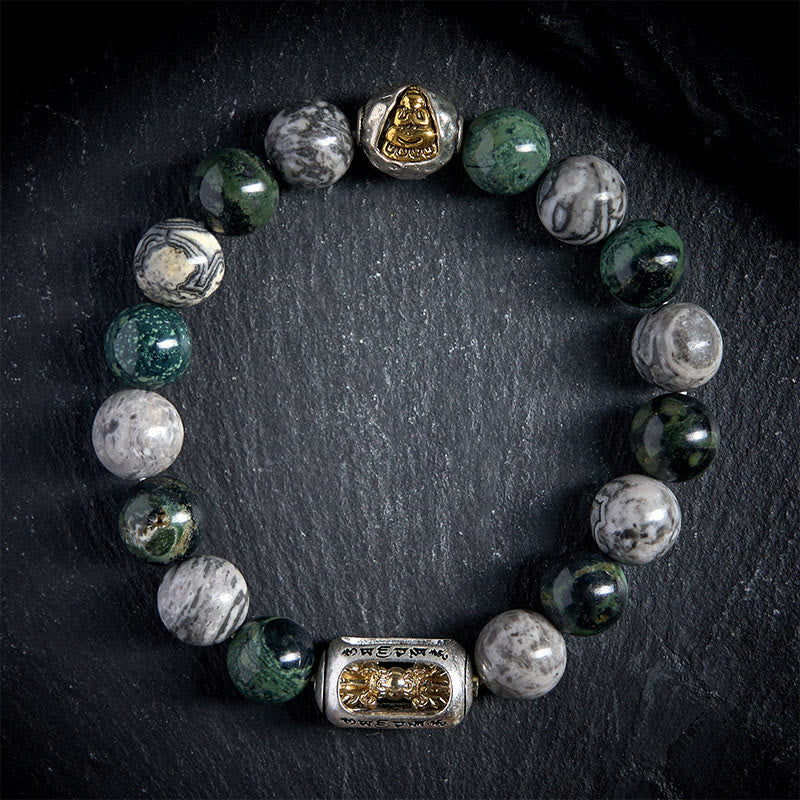 Buddha Stones jaspe gris naturel Kambamba jaspe Om Mani Padme Hum Bracelet de guérison de bouddha sans forme - image 1