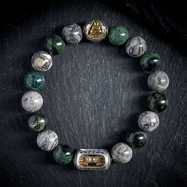 Buddha Stones jaspe gris naturel Kambamba jaspe Om Mani Padme Hum Bracelet de guérison de bouddha sans forme - image 1